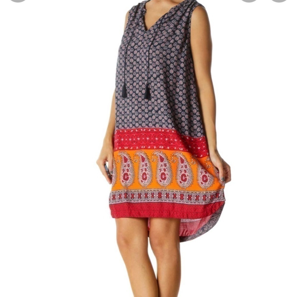 4 for $20 SALE! Beach Lunch Lounge Navy Print Shift Dress w/Tassels, Size S/P